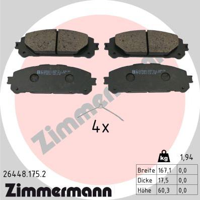 Zimmermann 26448.175.2 - Гальмівні колодки, дискові гальма autozip.com.ua