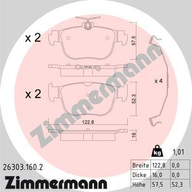Zimmermann 26303.160.2 - Гальмівні колодки, дискові гальма autozip.com.ua