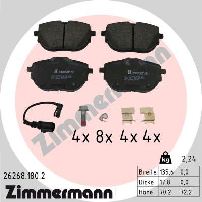 Zimmermann 26268.180.2 - Гальмівні колодки, дискові гальма autozip.com.ua