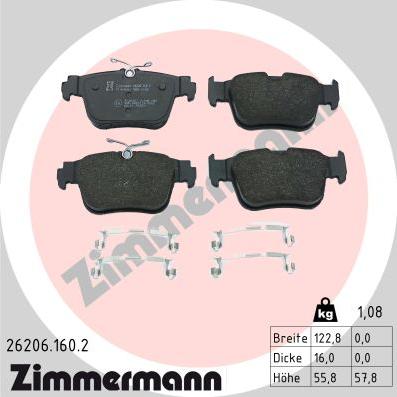 Zimmermann 26206.160.2 - Гальмівні колодки, дискові гальма autozip.com.ua