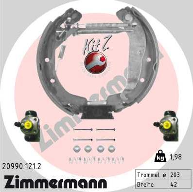 Zimmermann 20990.121.2 - Комплект гальм, барабанний механізм autozip.com.ua