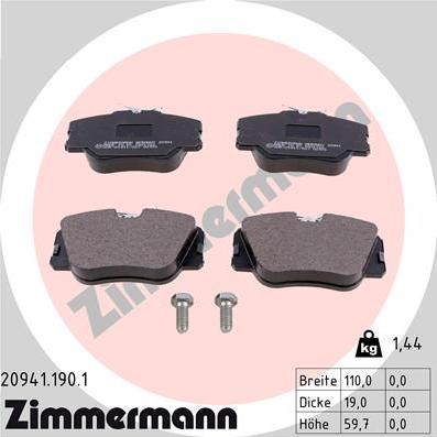 Zimmermann 20941.190.1 - Гальмівні колодки, дискові гальма autozip.com.ua