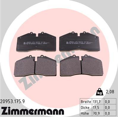 Zimmermann 20953.175.9 - Гальмівні колодки, дискові гальма autozip.com.ua