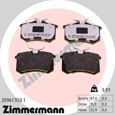 Zimmermann 20961.950.1 - Гальмівні колодки, дискові гальма autozip.com.ua
