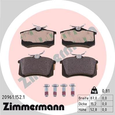 Zimmermann 20961.152.1 - Гальмівні колодки, дискові гальма autozip.com.ua