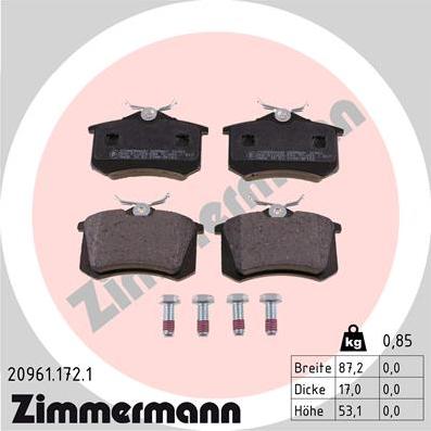 Zimmermann 20961.172.1 - Гальмівні колодки, дискові гальма autozip.com.ua