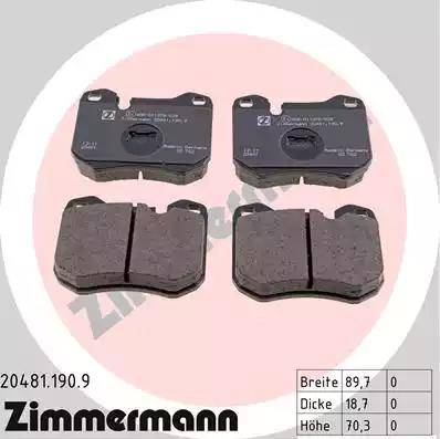 Zimmermann 20481.190.9 - Гальмівні колодки, дискові гальма autozip.com.ua