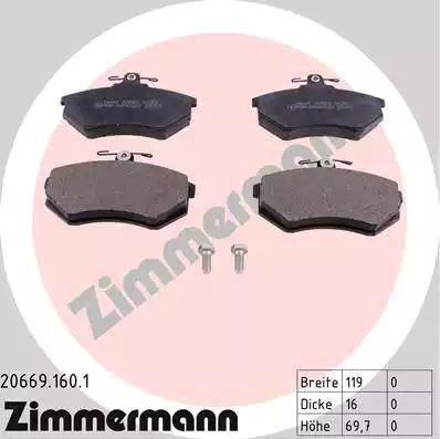 Zimmermann 20669.160.1 - Гальмівні колодки, дискові гальма autozip.com.ua