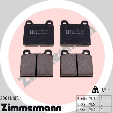 Zimmermann 20011.185.1 - Гальмівні колодки, дискові гальма autozip.com.ua