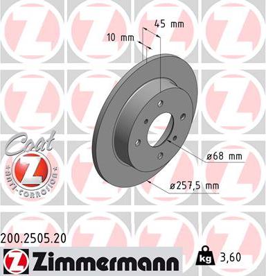 Zimmermann 200.2505.20 - Гальмівний диск autozip.com.ua