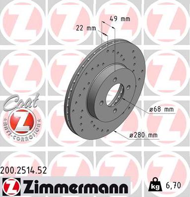 Zimmermann 200.2514.52 - Гальмівний диск autozip.com.ua