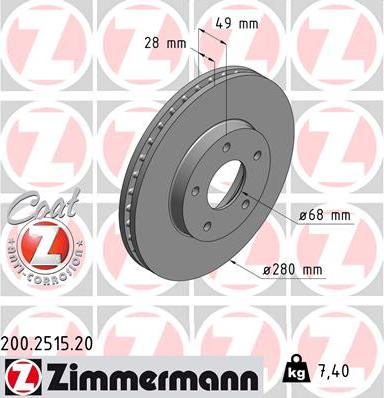 Zimmermann 200.2515.20 - Гальмівний диск autozip.com.ua