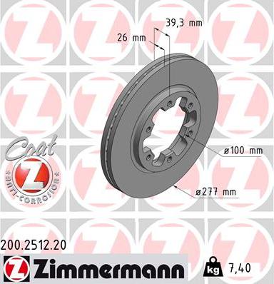 Zimmermann 200.2512.20 - Гальмівний диск autozip.com.ua