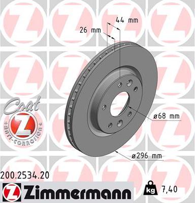 Zimmermann 200.2534.20 - Гальмівний диск autozip.com.ua