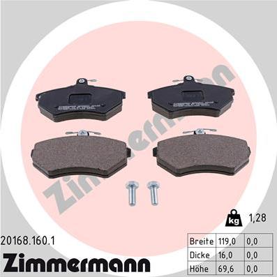 Zimmermann 20168.160.1 - Гальмівні колодки, дискові гальма autozip.com.ua