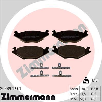 Zimmermann 20889.173.1 - Гальмівні колодки, дискові гальма autozip.com.ua