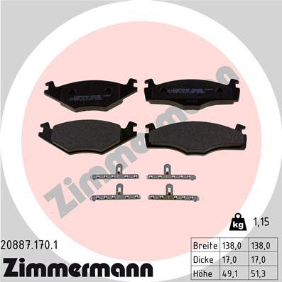 Zimmermann 20887.170.1 - Гальмівні колодки, дискові гальма autozip.com.ua