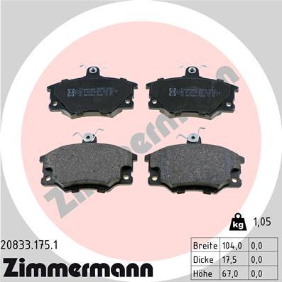 Zimmermann 20833.175.1 - Гальмівні колодки, дискові гальма autozip.com.ua