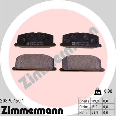 Zimmermann 20870.150.1 - Гальмівні колодки, дискові гальма autozip.com.ua