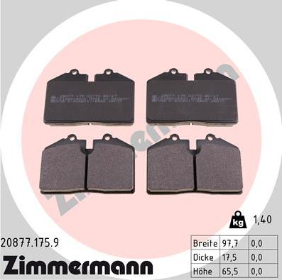 Zimmermann 20877.175.9 - Гальмівні колодки, дискові гальма autozip.com.ua