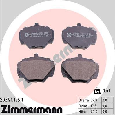 Zimmermann 20341.175.1 - Гальмівні колодки, дискові гальма autozip.com.ua