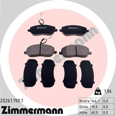 Zimmermann 20261.190.1 - Гальмівні колодки, дискові гальма autozip.com.ua