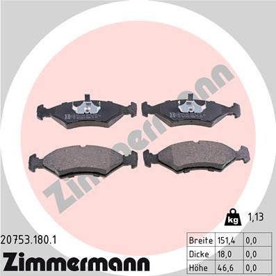 Zimmermann 20753.180.1 - Гальмівні колодки, дискові гальма autozip.com.ua