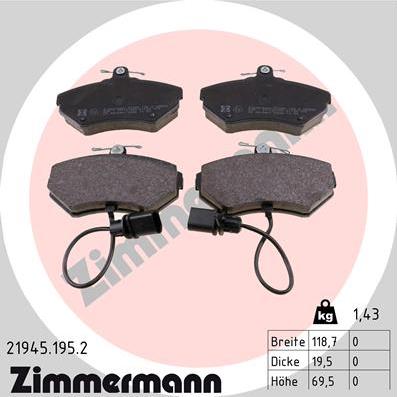 Zimmermann 21945.195.2 - Гальмівні колодки, дискові гальма autozip.com.ua