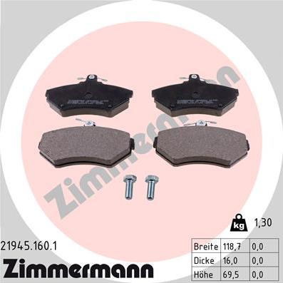 Zimmermann 21945.160.1 - Гальмівні колодки, дискові гальма autozip.com.ua