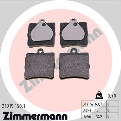 Zimmermann 21919.150.1 - Гальмівні колодки, дискові гальма autozip.com.ua