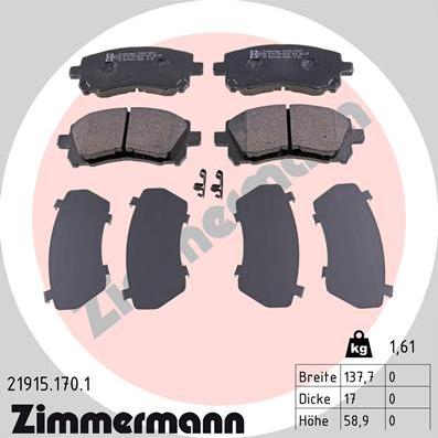 Zimmermann 21915.170.1 - Гальмівні колодки, дискові гальма autozip.com.ua