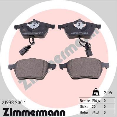 Zimmermann 21938.200.1 - Гальмівні колодки, дискові гальма autozip.com.ua