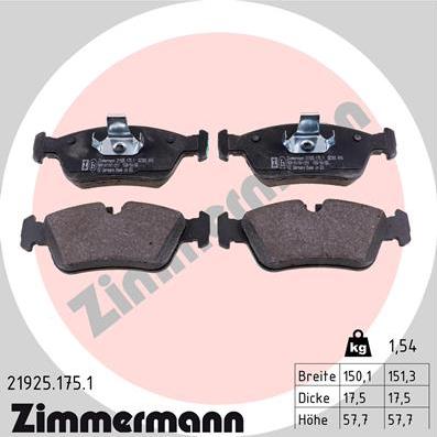 Zimmermann 21925.175.1 - Гальмівні колодки, дискові гальма autozip.com.ua