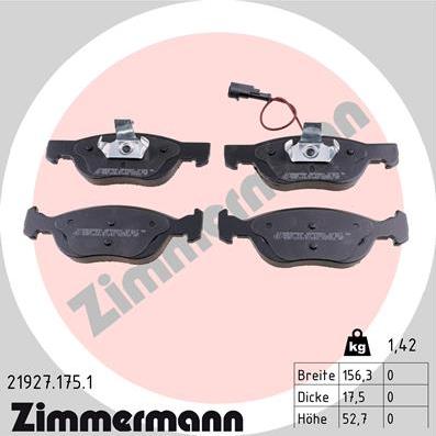 Zimmermann 21927.175.1 - Гальмівні колодки, дискові гальма autozip.com.ua