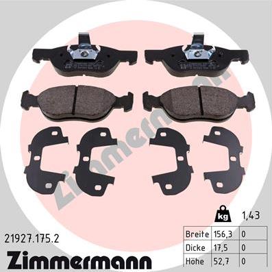 Zimmermann 21927.175.2 - Гальмівні колодки, дискові гальма autozip.com.ua
