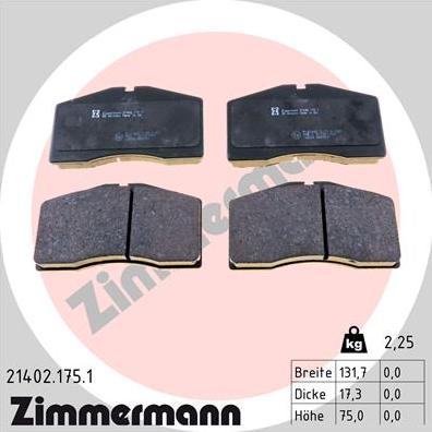 Zimmermann 21402.175.1 - Гальмівні колодки, дискові гальма autozip.com.ua