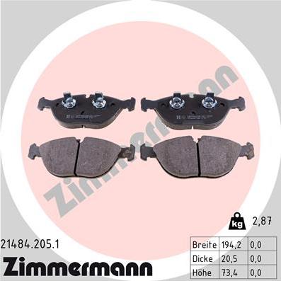 Zimmermann 21484.205.1 - Гальмівні колодки, дискові гальма autozip.com.ua