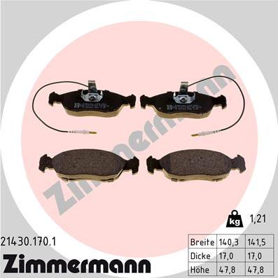 Zimmermann 21430.170.1 - Гальмівні колодки, дискові гальма autozip.com.ua