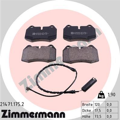 Zimmermann 21471.175.2 - Гальмівні колодки, дискові гальма autozip.com.ua