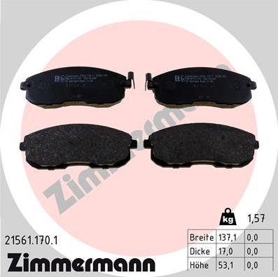 Zimmermann 21561.170.1 - Гальмівні колодки, дискові гальма autozip.com.ua