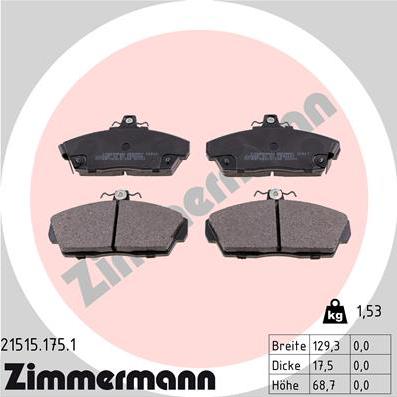 Zimmermann 21515.175.1 - Гальмівні колодки, дискові гальма autozip.com.ua