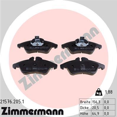 Zimmermann 21576.205.1 - Гальмівні колодки, дискові гальма autozip.com.ua