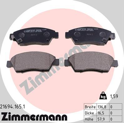 Zimmermann 21694.165.1 - Гальмівні колодки, дискові гальма autozip.com.ua