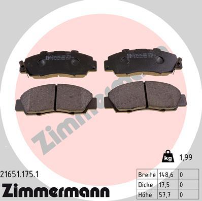 Zimmermann 21651.175.1 - Гальмівні колодки, дискові гальма autozip.com.ua