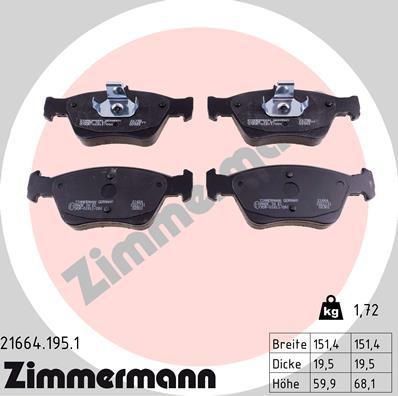 Zimmermann 21664.195.1 - Гальмівні колодки, дискові гальма autozip.com.ua