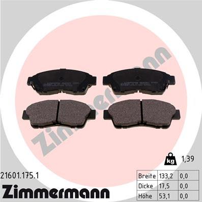 Zimmermann 21601.175.1 - Гальмівні колодки, дискові гальма autozip.com.ua