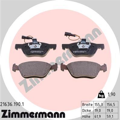 Zimmermann 21636.190.1 - Гальмівні колодки, дискові гальма autozip.com.ua