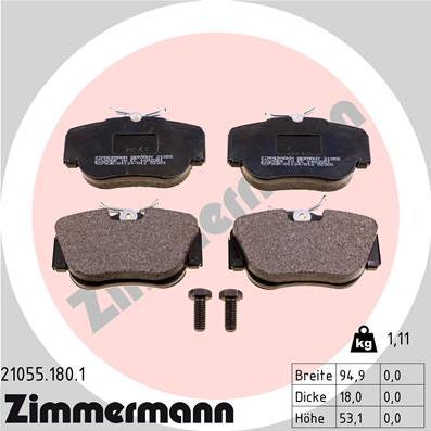 Zimmermann 21055.180.1 - Гальмівні колодки, дискові гальма autozip.com.ua