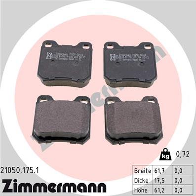 Zimmermann 21050.175.1 - Гальмівні колодки, дискові гальма autozip.com.ua