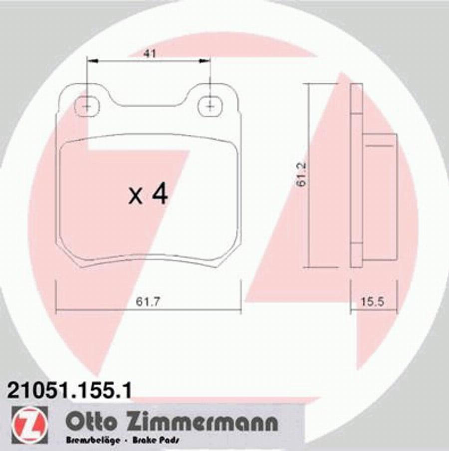 Zimmermann 21051.155.1 - Гальмівні колодки, дискові гальма autozip.com.ua